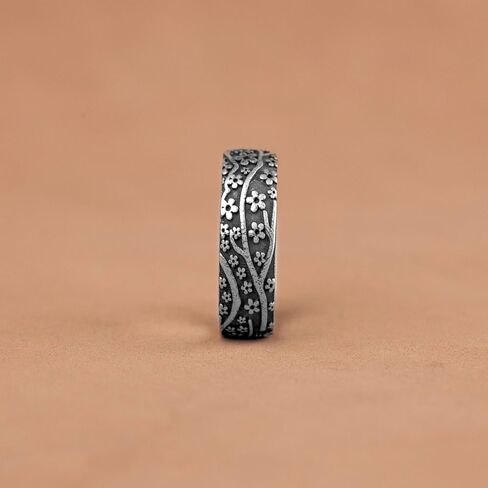 خاتم ساكورا زهرة الفضة ، خاتم الزفاف الياباني مع زهور ساكورا ، حلقة بارد ساكورا زهرة ، خاتم ياباني لعروس العريس in Kuwait