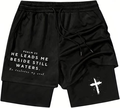 Psalms 91 Christian Short, Psalms 91 Christ Jesus Men Workout 2 in 1 Short in Saudi Arabia