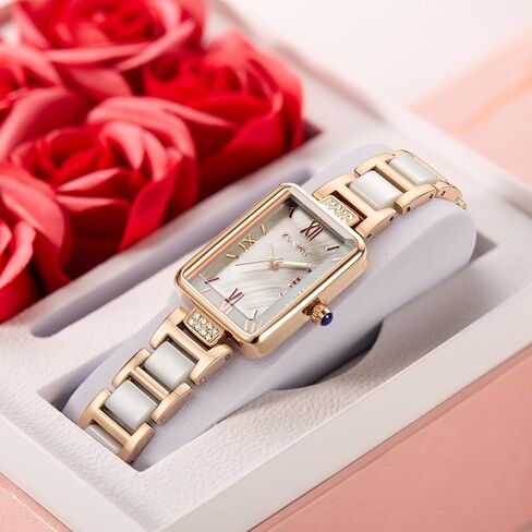 Senstone Women's Watch Rectangle Shell Dial الرخام من الفولاذ المقاوم للصدأ من الفولاذ المقاوم للصدأ سوار Wristwatch للنساء الساعات التناظرية الكوارتز in Saudi Arabia