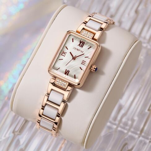 Senstone Women's Watch Rectangle Shell Dial الرخام من الفولاذ المقاوم للصدأ من الفولاذ المقاوم للصدأ سوار Wristwatch للنساء الساعات التناظرية الكوارتز in Saudi Arabia