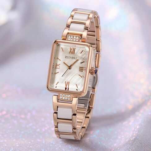 Senstone Women's Watch Rectangle Shell Dial الرخام من الفولاذ المقاوم للصدأ من الفولاذ المقاوم للصدأ سوار Wristwatch للنساء الساعات التناظرية الكوارتز in Saudi Arabia