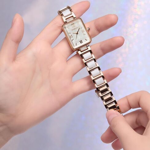 Senstone Women's Watch Rectangle Shell Dial الرخام من الفولاذ المقاوم للصدأ من الفولاذ المقاوم للصدأ سوار Wristwatch للنساء الساعات التناظرية الكوارتز in Saudi Arabia