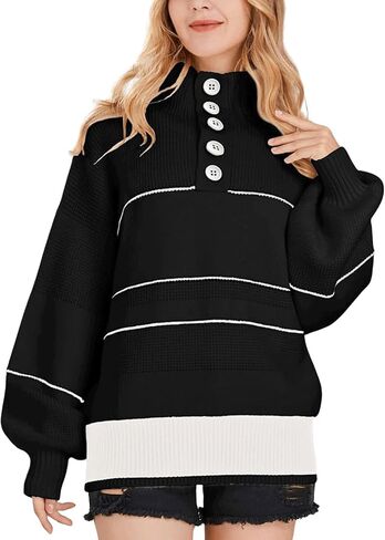 utcoco Womens 2025 Waffle Knit Sweater Striped Knit Tops Polo Collared Long Sleeve Pullover Sweaters in Saudi Arabia