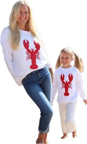 Giraropa Mommy and Me Outfits Lobster Long Sleeve Loose Knit Sweater Mom and Daughter/Son Family Matching Outfit Fall Clothes in Saudi Arabia
