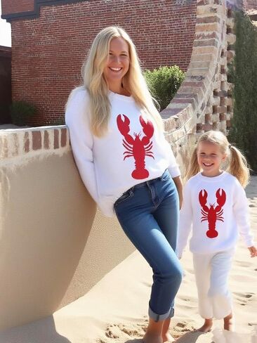 Giraropa Mommy and Me Outfits Lobster Long Sleeve Loose Knit Sweater Mom and Daughter/Son Family Matching Outfit Fall Clothes in Saudi Arabia