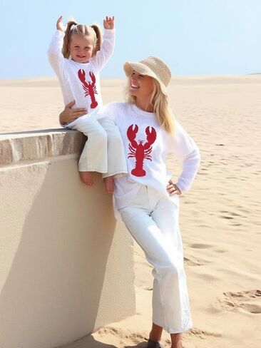 Giraropa Mommy and Me Outfits Lobster Long Sleeve Loose Knit Sweater Mom and Daughter/Son Family Matching Outfit Fall Clothes in Saudi Arabia