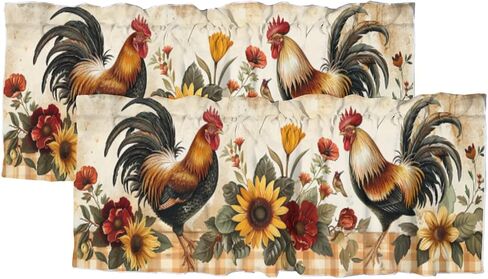 الديك ، المطبخ في Windows American Western Farm Waterclor Sunflower Grid و Scirice Rod Pocket Staintain for Beed Room Room 54x18inch (2pcs) in Saudi Arabia