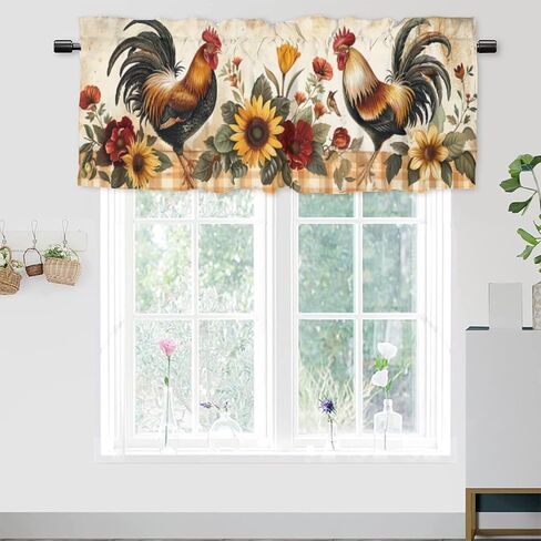 الديك ، المطبخ في Windows American Western Farm Waterclor Sunflower Grid و Scirice Rod Pocket Staintain for Beed Room Room 54x18inch (2pcs) in Saudi Arabia