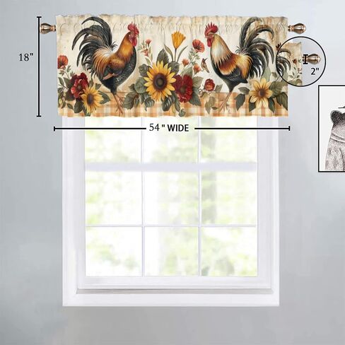 الديك ، المطبخ في Windows American Western Farm Waterclor Sunflower Grid و Scirice Rod Pocket Staintain for Beed Room Room 54x18inch (2pcs) in Saudi Arabia