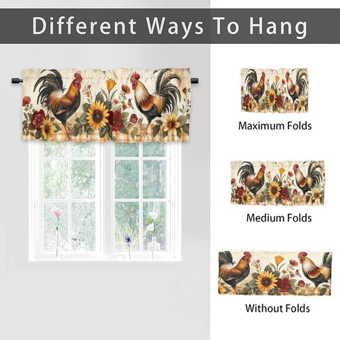الديك ، المطبخ في Windows American Western Farm Waterclor Sunflower Grid و Scirice Rod Pocket Staintain for Beed Room Room 54x18inch (2pcs) in Saudi Arabia