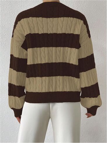 MakeMechic Women's Cable Calting Block Sweater Sweater V -Neck Long Sleeve Pullover Tops in Saudi Arabia