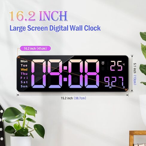 16.2" Large Digital Wall Clock Pink, Wall Decor for Living Room Bedroom with Remote Controll, 2 Alarms, LED Display, Auto DST, Temperature, Multifunctional Wall Clock Gift - Pink in Kuwait