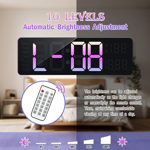 16.2" Large Digital Wall Clock Pink, Wall Decor for Living Room Bedroom with Remote Controll, 2 Alarms, LED Display, Auto DST, Temperature, Multifunctional Wall Clock Gift - Pink in Kuwait