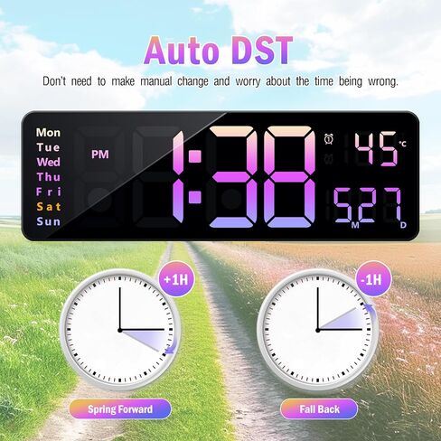 16.2" Large Digital Wall Clock Pink, Wall Decor for Living Room Bedroom with Remote Controll, 2 Alarms, LED Display, Auto DST, Temperature, Multifunctional Wall Clock Gift - Pink in Kuwait
