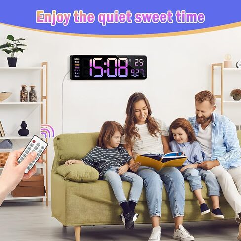 16.2" Large Digital Wall Clock Pink, Wall Decor for Living Room Bedroom with Remote Controll, 2 Alarms, LED Display, Auto DST, Temperature, Multifunctional Wall Clock Gift - Pink in Kuwait