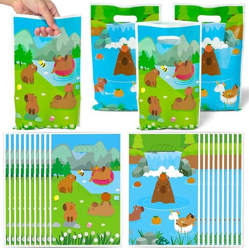 Capybara Party Favor Bags - 50Pcs Capybara Patterns Goody Candy Treat Gifts Bags, Cute Animals Themed Party Favors Supplies Decorations for Kids Boys Girls Birthday Baby Shower Animals Events in Kuwait