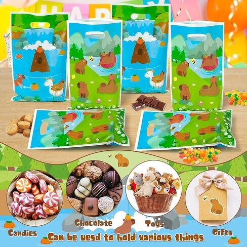 Capybara Party Favor Bags - 50Pcs Capybara Patterns Goody Candy Treat Gifts Bags, Cute Animals Themed Party Favors Supplies Decorations for Kids Boys Girls Birthday Baby Shower Animals Events in Kuwait