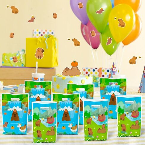 Capybara Party Favor Bags - 50Pcs Capybara Patterns Goody Candy Treat Gifts Bags, Cute Animals Themed Party Favors Supplies Decorations for Kids Boys Girls Birthday Baby Shower Animals Events in Kuwait