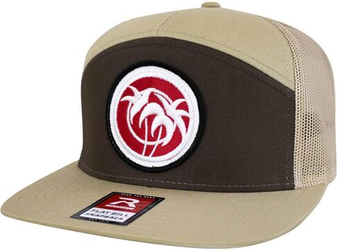 Premium 7-Panel Trucker Hat with Red Patch Design - Ideal for Fishing, Golf and Beach Outings - Embroidered Logo in Kuwait