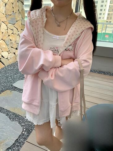 Y2K Cutecore Kawaii Hoodie Cute Cat Coquette Zip Up Harajuku Oversize Japan Top Clothes in Saudi Arabia