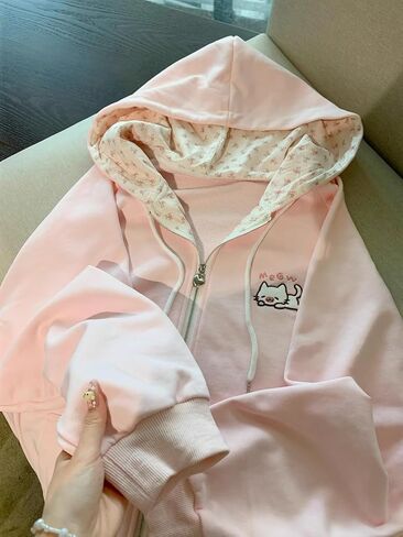 Y2K Cutecore Kawaii Hoodie Cute Cat Coquette Zip Up Harajuku Oversize Japan Top Clothes in Saudi Arabia