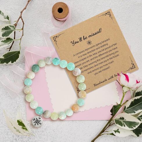 Going Away Gifts, Natural Stone Compass Bracelet Retirement Gift Goodbye Going Away Moving Gift Healing Bracelet Inspirational Gifts for Women Men Coworker Friends Farewell Retirement in Saudi Arabia