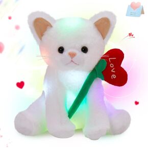 Houwsbaby Glow Teddy Bear with Rose White Bear Stuffed Animal Soft Light Up Plush Toy LED Night Lights Birthday Christmas for Kids Toddler Girlfriend,White,10.5'' in Kuwait