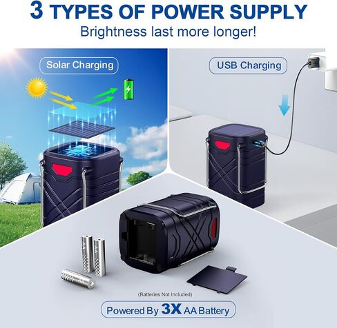 LETMY 4 Pack Camping Lantern, Rechargeable LED Lanterns, Solar Lantern Battery Powered Hurricane Lantern Flashlights with 3 Powered Ways & USB Cable for Emergency, Power Outage, Hurricane Supplies in Kuwait