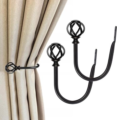 2 Pack Bronze Curtain Holdbacks, USFOOK Decorative Window Drapery Tiebacks (2 Pack/1 Pair), Curtain Tie Back Hooks for Wall with Twisted Cage Finials (3.45" L x 5.35" W) in Kuwait