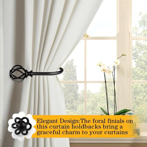 2 Pack Bronze Curtain Holdbacks, USFOOK Decorative Window Drapery Tiebacks (2 Pack/1 Pair), Curtain Tie Back Hooks for Wall with Twisted Cage Finials (3.45" L x 5.35" W) in Kuwait