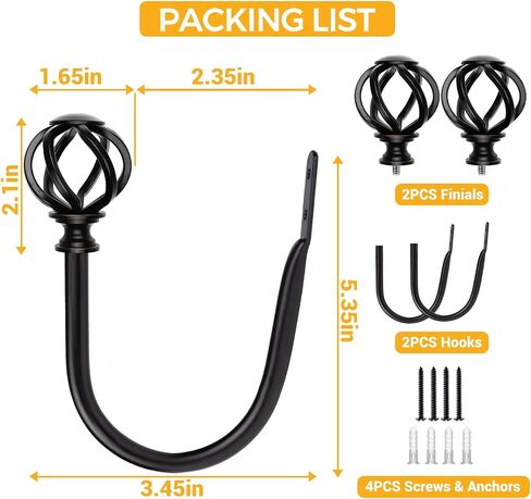 2 Pack Bronze Curtain Holdbacks, USFOOK Decorative Window Drapery Tiebacks (2 Pack/1 Pair), Curtain Tie Back Hooks for Wall with Twisted Cage Finials (3.45" L x 5.35" W) in Kuwait