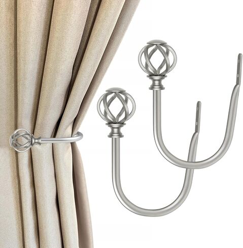 2 Pack Bronze Curtain Holdbacks, USFOOK Decorative Window Drapery Tiebacks (2 Pack/1 Pair), Curtain Tie Back Hooks for Wall with Twisted Cage Finials (3.45" L x 5.35" W) in Kuwait