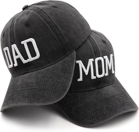 Mom and Dad Hats Set of 2 Pcs Adjustable Cotton Washed 3D Embroidered Baseball Caps Gift for Parents Couples in Kuwait