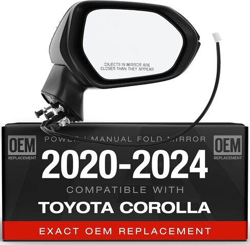 استبدال المرآة الجانبية للركاب - متوافق مع 2020-2024 Toyota Corolla سيدان - تعديل مدعوم ، طي يدوي ، زجاج محدب ، أسود ، 5h3p - OEM 8791012F60 ، 8791002916 ، 8791002928 ، to1321391 in Kuwait