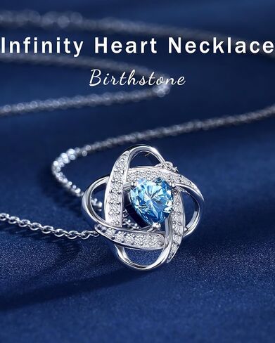 Birthday Gift for Women Birthstone Necklace - S925 Sterling Silver Moissanite Pendant, Valentines/Mother's Day Gift, Infinity Knot Heart Charm in Saudi Arabia