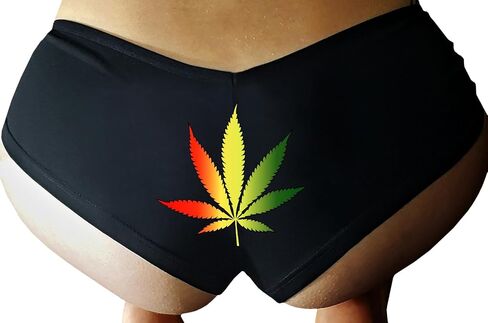 Knaughty Knickers Rasta Reggae Pot Weed Marijuana Leaf Festival Rave Black Sexy Booty Short in Saudi Arabia