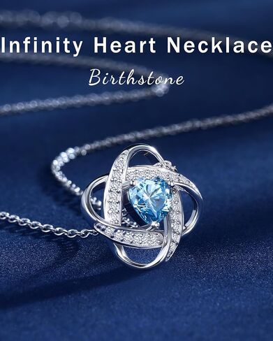 Birthday Gift for Women Birthstone Necklace - S925 Sterling Silver Moissanite Pendant, Valentines/Mother's Day Gift, Infinity Knot Heart Charm in Saudi Arabia