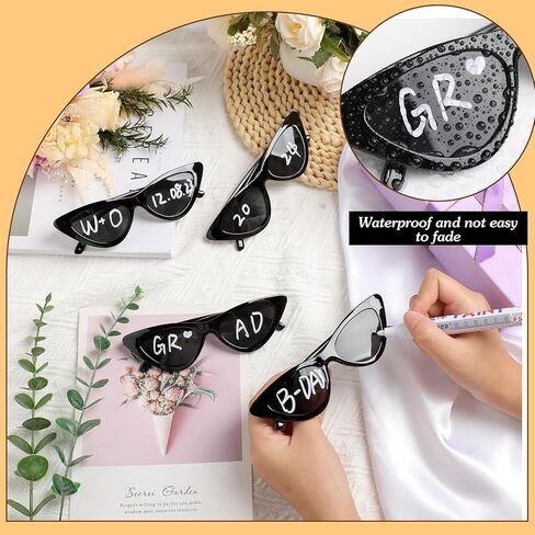 Flutesan 12 Pcs Wedding Personalised Sunglasses Bulk Custom Cat Eye Sunglasses with 4 Paint Pens for DIY Custom Party Favors in Saudi Arabia