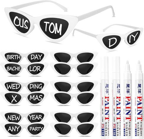 Flutesan 12 Pcs Wedding Personalised Sunglasses Bulk Custom Cat Eye Sunglasses with 4 Paint Pens for DIY Custom Party Favors in Saudi Arabia