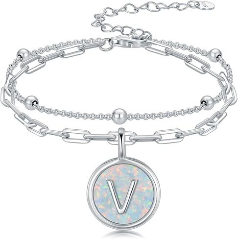 Initial Bracelet for Women 925 Sterling Silver Layered Initial A to Z Bracelet Opal Letter Jewelry Christmas Gifts in Saudi Arabia