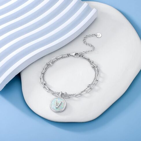 Initial Bracelet for Women 925 Sterling Silver Layered Initial A to Z Bracelet Opal Letter Jewelry Christmas Gifts in Saudi Arabia