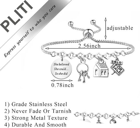 PLITI Realtor Gift Real Estate Agents Gift House Broker Jewelry She Believed She Could So She Did Bracelet For Home Seller in Saudi Arabia