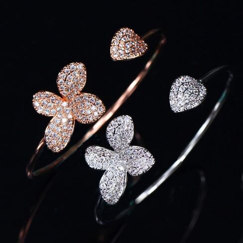 14K Gold Butterfly Design Moissanite Open Bangle for Women,Dainty Heart Shape Bridal Cuff Bangle Bracelet,Fashion Wedding Jewelry for Her in Saudi Arabia