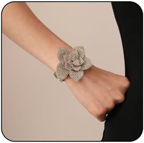 MIFYNN Rhinestone Flower Bracelets for Women Sparkly Crystal Elastic Cuff Bangle Elegant Crystal Flower Bangle Prom Party Wedding Jewelry for Women in Saudi Arabia