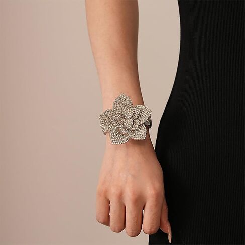 MIFYNN Rhinestone Flower Bracelets for Women Sparkly Crystal Elastic Cuff Bangle Elegant Crystal Flower Bangle Prom Party Wedding Jewelry for Women in Saudi Arabia