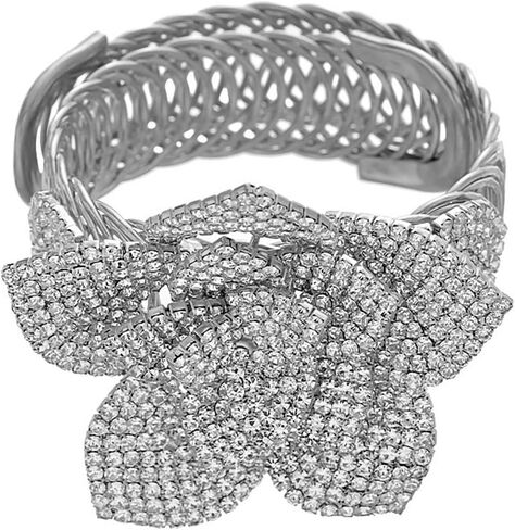 MIFYNN Rhinestone Flower Bracelets for Women Sparkly Crystal Elastic Cuff Bangle Elegant Crystal Flower Bangle Prom Party Wedding Jewelry for Women in Saudi Arabia