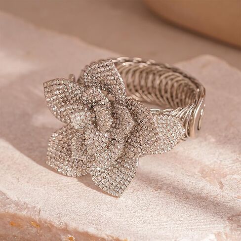 MIFYNN Rhinestone Flower Bracelets for Women Sparkly Crystal Elastic Cuff Bangle Elegant Crystal Flower Bangle Prom Party Wedding Jewelry for Women in Saudi Arabia