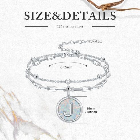 Initial Bracelet for Women 925 Sterling Silver Layered Initial A to Z Bracelet Opal Letter Jewelry Christmas Gifts in Saudi Arabia