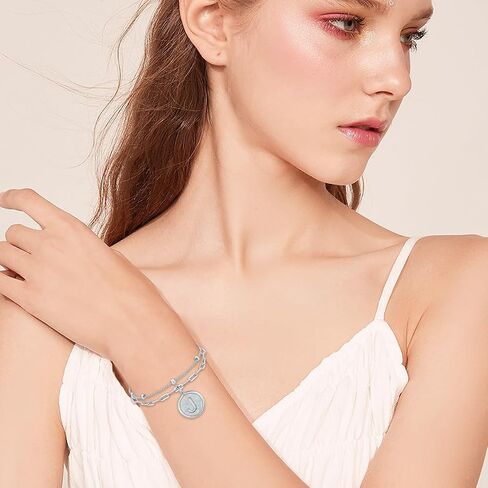 Initial Bracelet for Women 925 Sterling Silver Layered Initial A to Z Bracelet Opal Letter Jewelry Christmas Gifts in Saudi Arabia