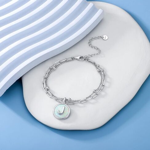 Initial Bracelet for Women 925 Sterling Silver Layered Initial A to Z Bracelet Opal Letter Jewelry Christmas Gifts in Saudi Arabia